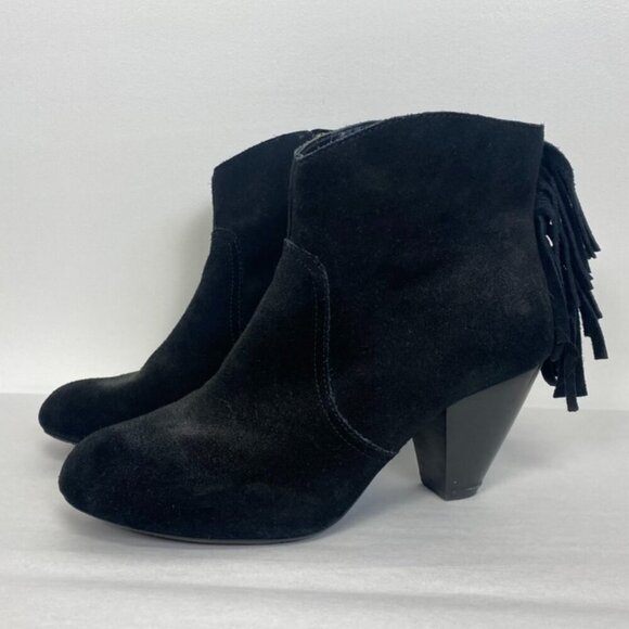 Jessica Simpson Black Suede Fringe Heeled Booties - Picture 1 of 9